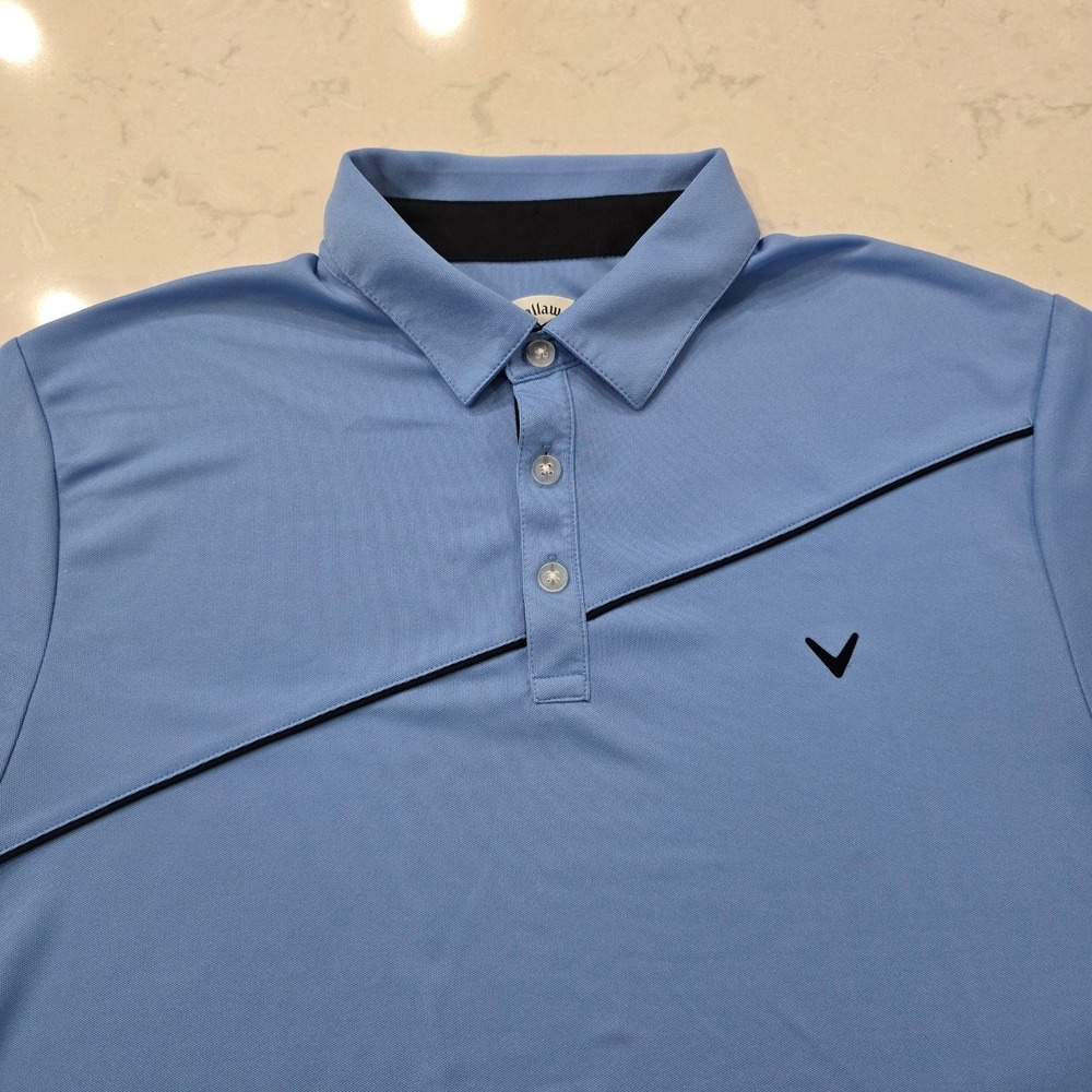 Callaway Mens Golf Polo Shirt Blue Short Sleeve Diagonal Stripe Large L Opti-Dri